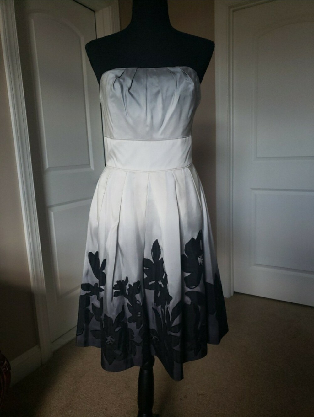 White House Black Market Strapless Ombre Dress with Black Floral Hem